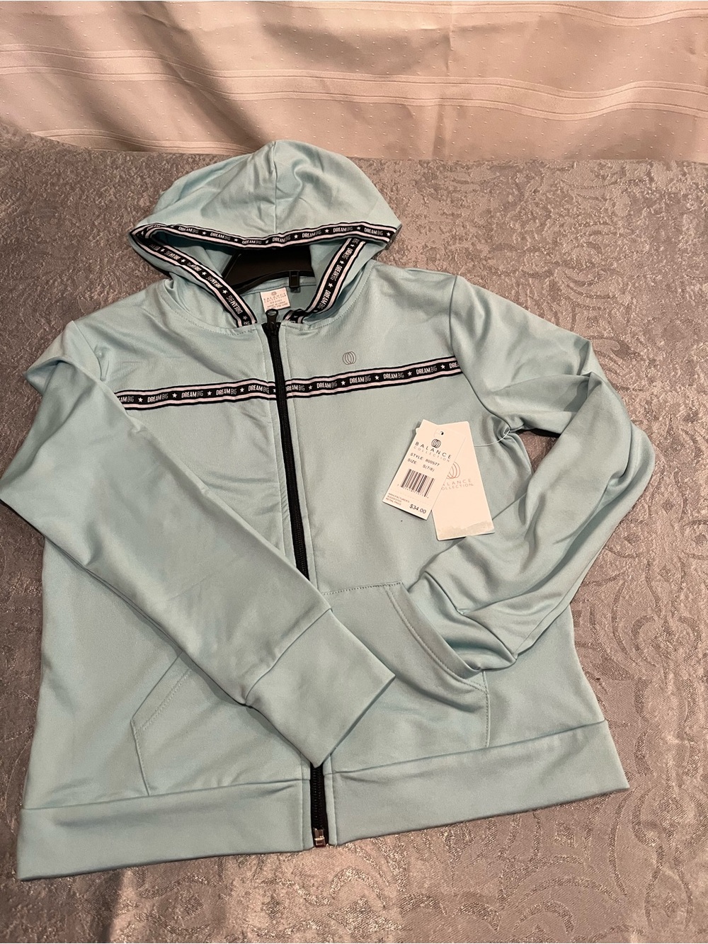 NWT Girls Balance Collection Light Aqua Pullover with Black Trim